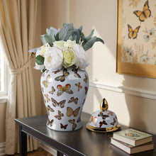 Load image into Gallery viewer, Decorative Temple Jar - White Ceramic Butterflies, 18 in.
