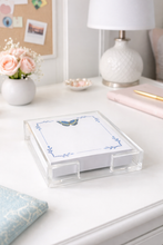 Load image into Gallery viewer, Acrylic Holder &amp; Notepad, Butterfly Blues - 5x5 Inch
