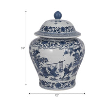 Load image into Gallery viewer, Blue Ceramic Blossoms Temple Decorative Jar -15 inches
