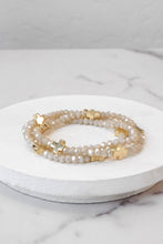 Load image into Gallery viewer, Mini Sideways Cross Bracelet stack with Glass and Gold metal Beads
