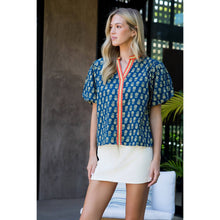 Load image into Gallery viewer, Puff Sleeve Floral Detailed V-Neck Top
