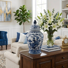 Load image into Gallery viewer, Decorative Jar - Blue Ceramic Flowers Temple Style, 19 in.
