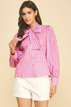 Load image into Gallery viewer, Pinch Pink/Brown Stripe Bow Tie Detailed Shirt
