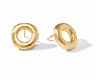 Gold Wave Circle Stud Earring
