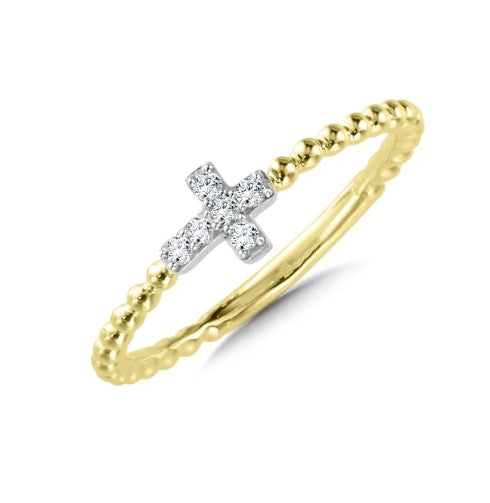 14K Yellow & White Gold Diamond Cross Ring