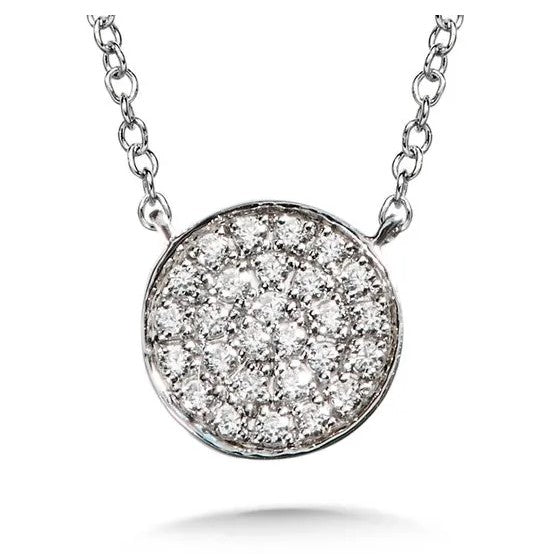 14K White Gold Pave Diamond Disc Necklace