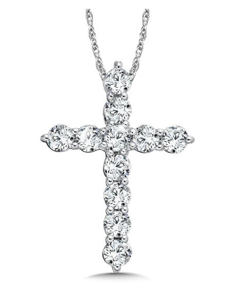 14K White Gold Diamond Cross Necklace