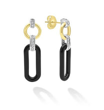 Load image into Gallery viewer, 18K Gold and Black Ceramic Diamond Link Drop Earrings
