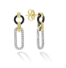 Load image into Gallery viewer, Small 18K Gold and Black Ceramic Diamond Link Drop Earrings
