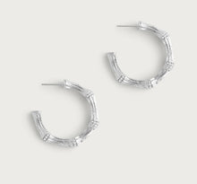 Load image into Gallery viewer, Bamboo Silver Medium Hoop Earrings
