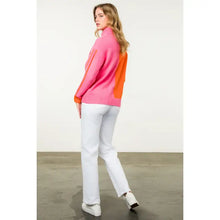 Load image into Gallery viewer, Pink &amp; Orange Colorblock Turtleneck Sweater
