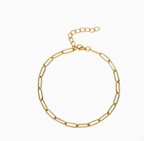 18k Gold Plated Paperclip Chain Bracelet (Waterproof)