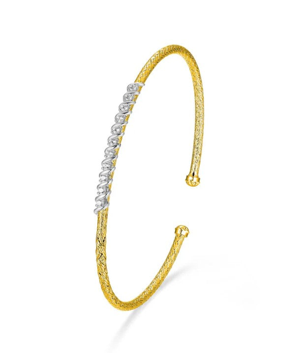 Yellow Gold Mesh 2mm 11 CZ Cuff Bracelet