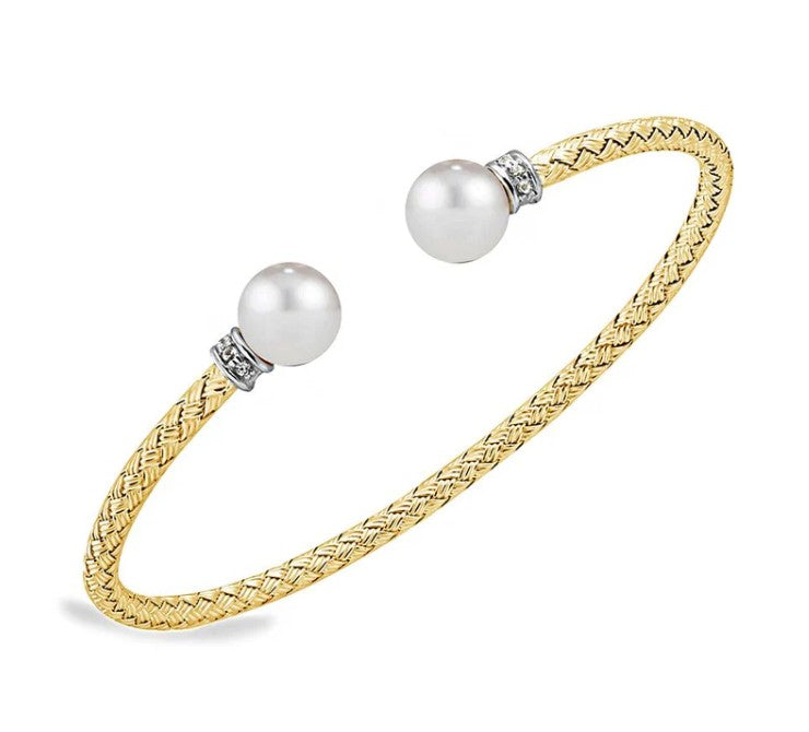 3mm Gold Mesh Cuff with Freshwater Pearls & CZ