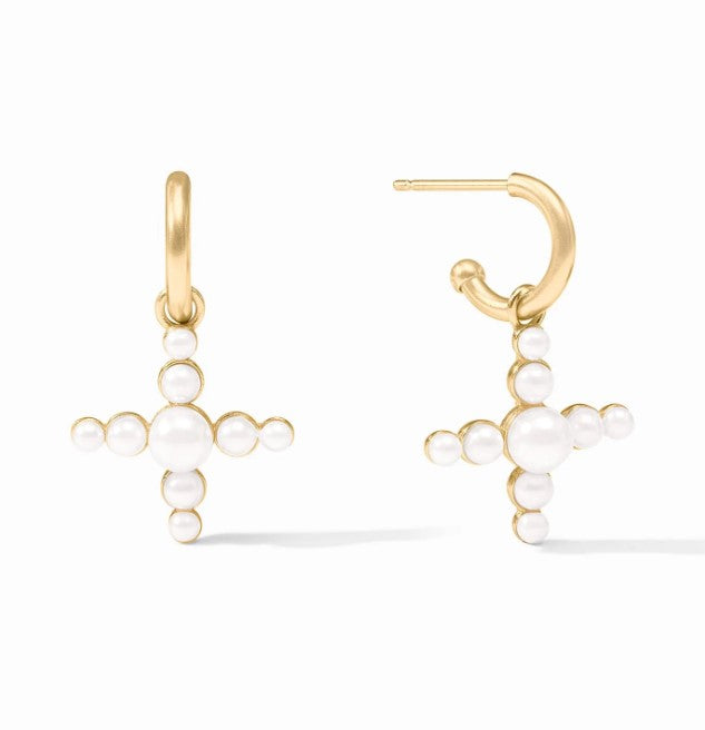 Gumdrop Cross Hoop Pearl Charm Earring