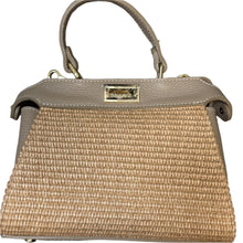 Load image into Gallery viewer, Goldi Italian Leather &amp; Raffia Flip Lock Handbag
