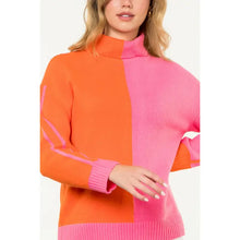 Load image into Gallery viewer, Pink &amp; Orange Colorblock Turtleneck Sweater
