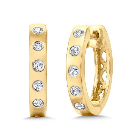 14K Yellow Gold 5 Diamond Flush Set Hoops