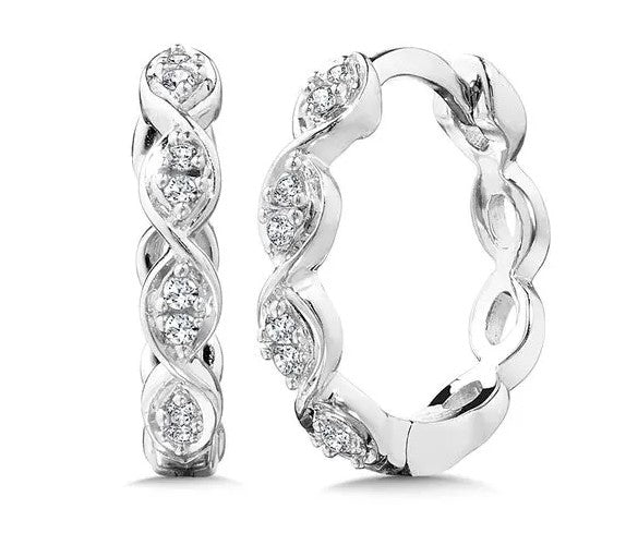 10K White Gold Marquis Shape Round Diamond Hoop Earrings