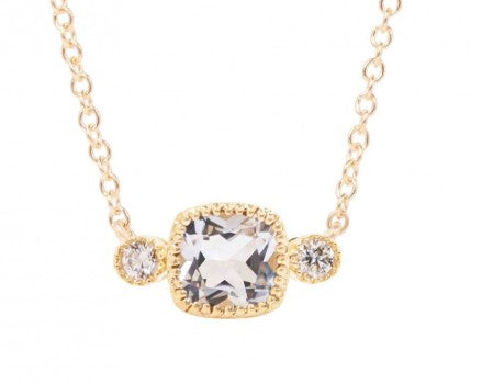 14K Yellow Gold White Topaz Fanciful Petite Chic Necklace