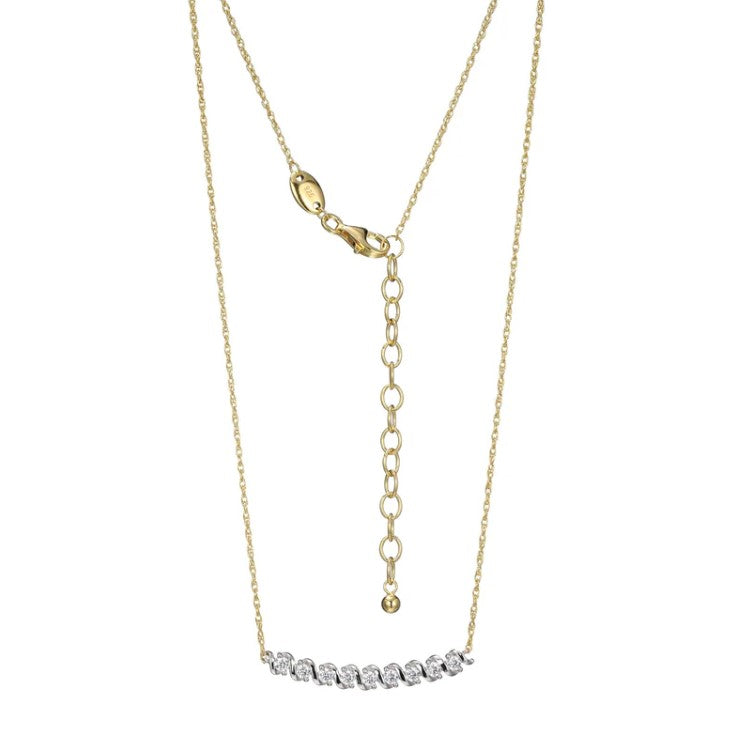 Yellow Gold Plate Flourish CZ Bar Necklace