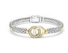 Load image into Gallery viewer, Sterling Silver and 18K Yellow Gold 6mm Diamond Interlock Bracelet
