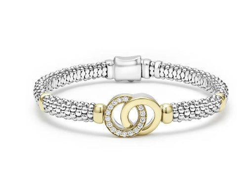 Sterling Silver and 18K Yellow Gold 6mm Diamond Interlock Bracelet
