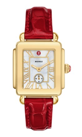 Deco Sport Mid Gold-Plated Ruby Red Leather Watch