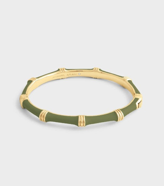 Bamboo Olive Green Enamel Hinged Bangle