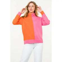 Load image into Gallery viewer, Pink &amp; Orange Colorblock Turtleneck Sweater

