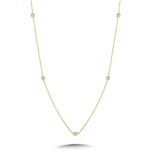 14K Yellow Gold 9 Diamond Station, 0.50ct  Necklace
