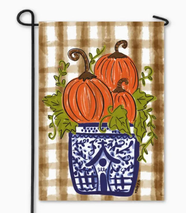 Blue Willow Pumpkin Stack Garden Flag