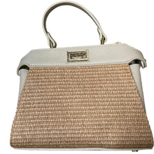 Load image into Gallery viewer, Goldi Italian Leather &amp; Raffia Flip Lock Handbag
