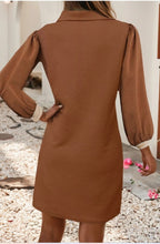 Load image into Gallery viewer, Contrast Striped Split Neck Long Sleeve Shift Mini Dress
