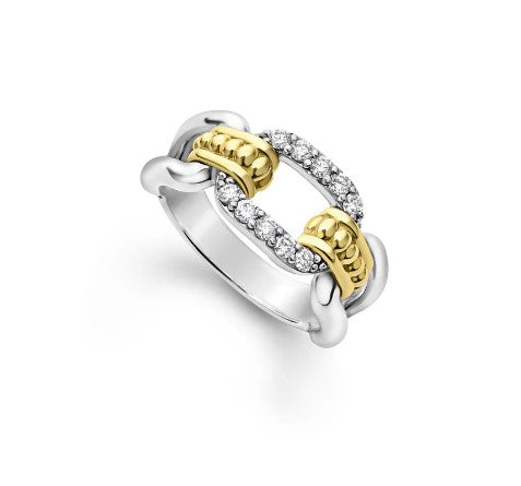 Sterling Silver and 18K Yellow Gold Diamond Link Ring