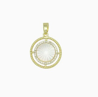 Gold CZ Bee Round Coin Charm Pendant