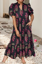 Load image into Gallery viewer, Floral Short Bubble Sleeve Tiered Maxi Dress
