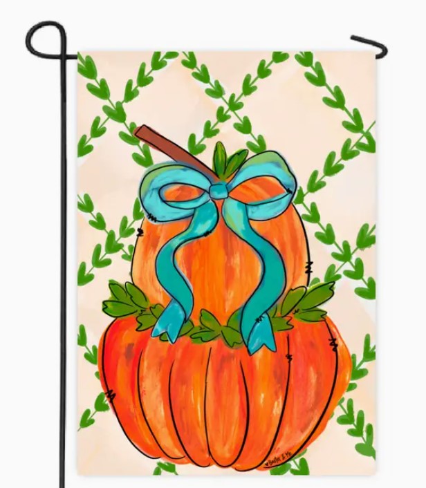 Greenery Stacked Pumpkin with Bow Garden Flag
