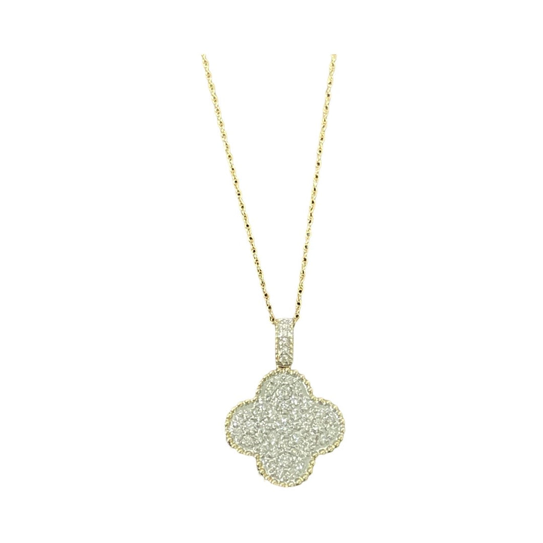 14K Yellow Gold Diamond Clover Necklace