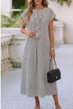 Load image into Gallery viewer, Stripe Frilled Detail Half Buttons Short Sleeve Dress
