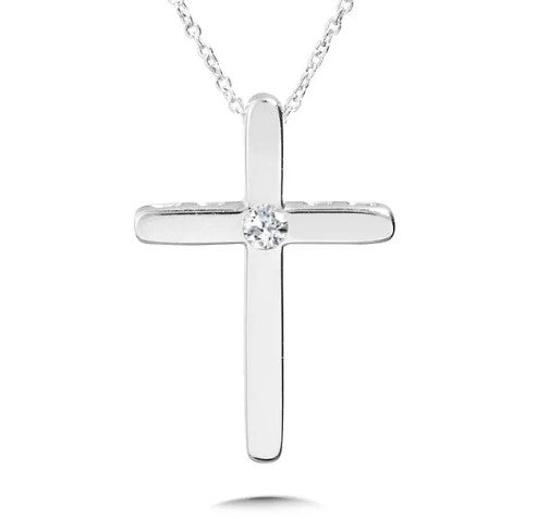 Sterling Silver Cross with Single Diamond Center