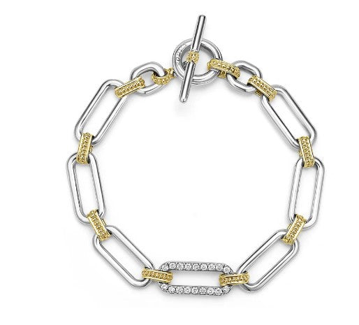 Sterling Silver and 18K Yellow Gold Diamond Link Bracelet
