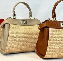Load image into Gallery viewer, Goldi Italian Leather &amp; Raffia Flip Lock Handbag
