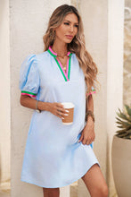 Load image into Gallery viewer, LDC Contrast Striped Detail Notched Neck Puff Sleeve Dress
