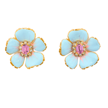 Load image into Gallery viewer, The Pink Reef Small Hand painted Baby Blue Floral Earring
