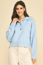 Load image into Gallery viewer, Pinch Collared Button Down Blue Sweater
