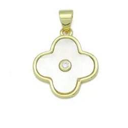 Mother of Pearl Clover Flower Tin Heart Coin Pendant