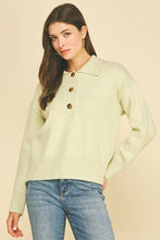 Load image into Gallery viewer, Pinch Collared Button Down Blue Sweater
