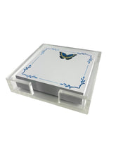 Load image into Gallery viewer, Acrylic Holder &amp; Notepad, Butterfly Blues - 5x5 Inch
