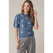 Load image into Gallery viewer, Flower Embroidery and Scalloped Edge Sweater
